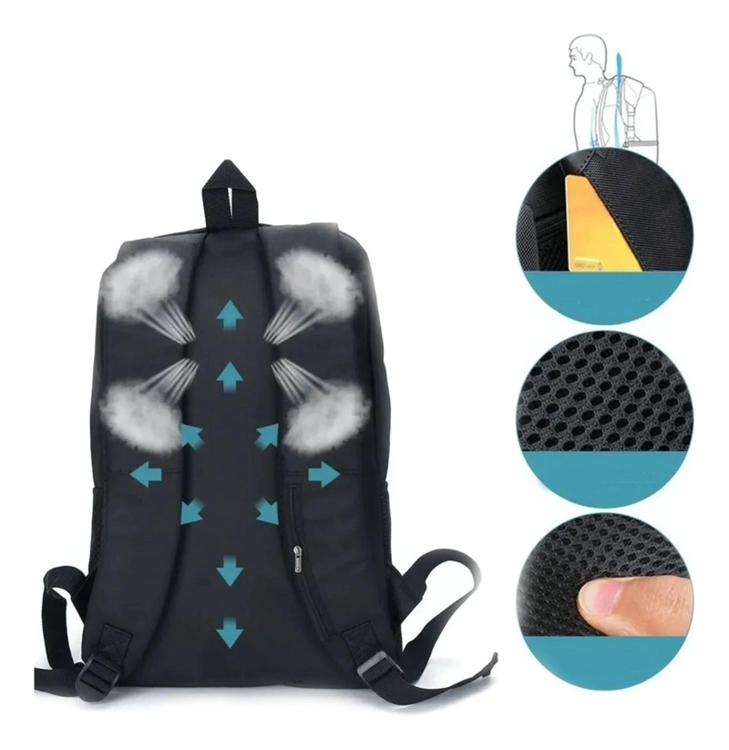 MOCHILA NOTEBOOK IMPERMEABLE USB NEGRO 46X30X15 CM - 4
