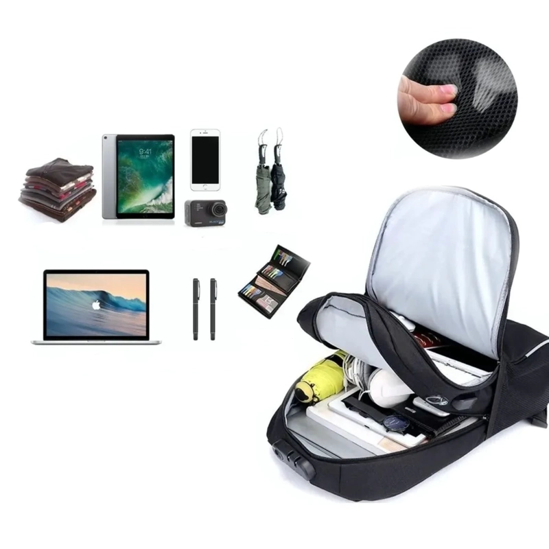 MOCHILA NOTEBOOK IMPERMEABLE USB NEGRO 46X30X15 CM - 9