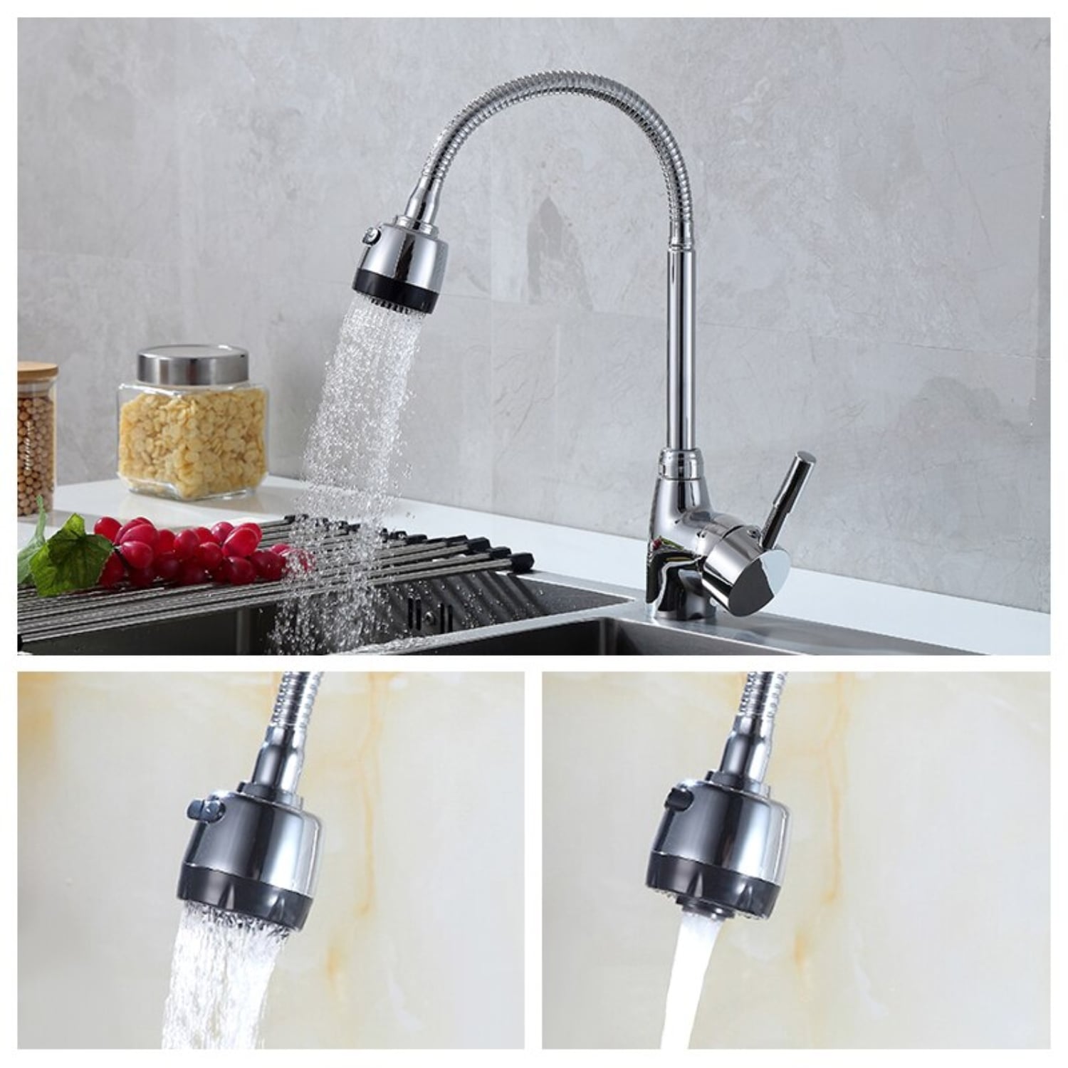 LLAVE IMPORTCLICK LAVAPLATOS MONOMANDO CUELLO FLEXIBLE DIFUSOR AGUA HOG.350 - 4