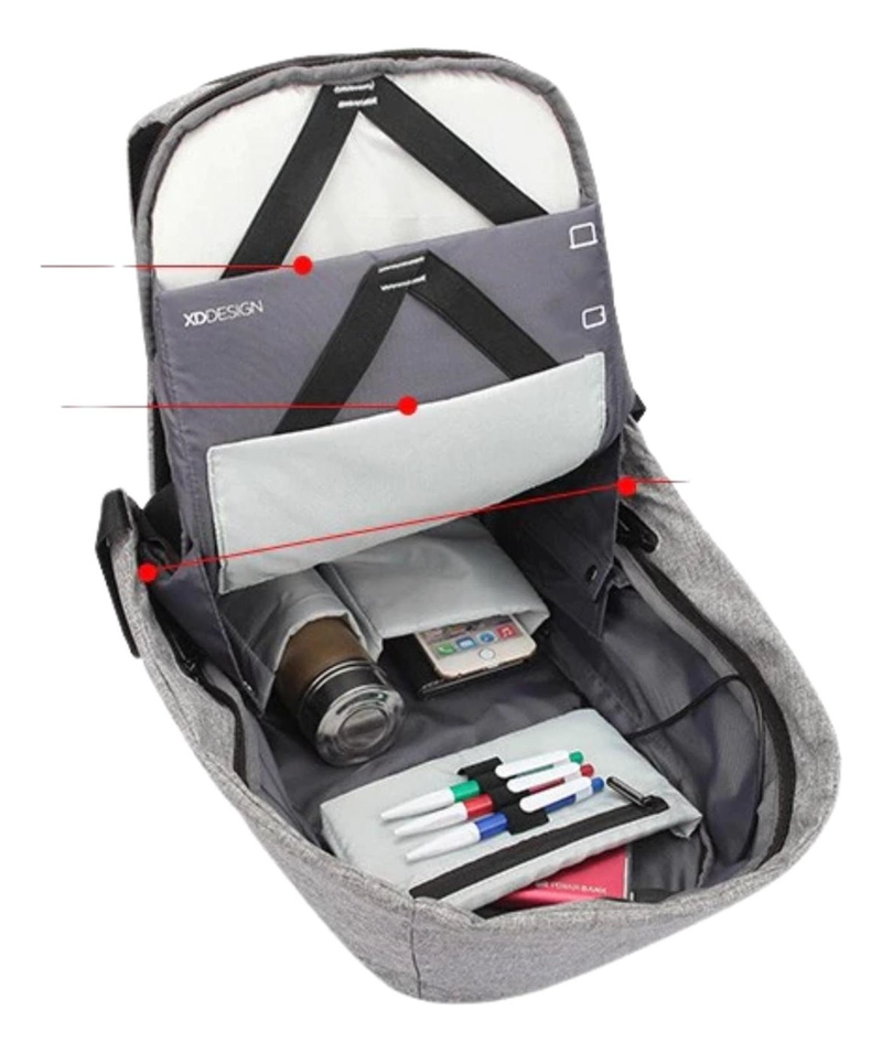 MOCHILA BOLSO NOTEBOOK ANTIRROBO AJUSTABLE ACOLCHADO 25 LT GRIS - 3