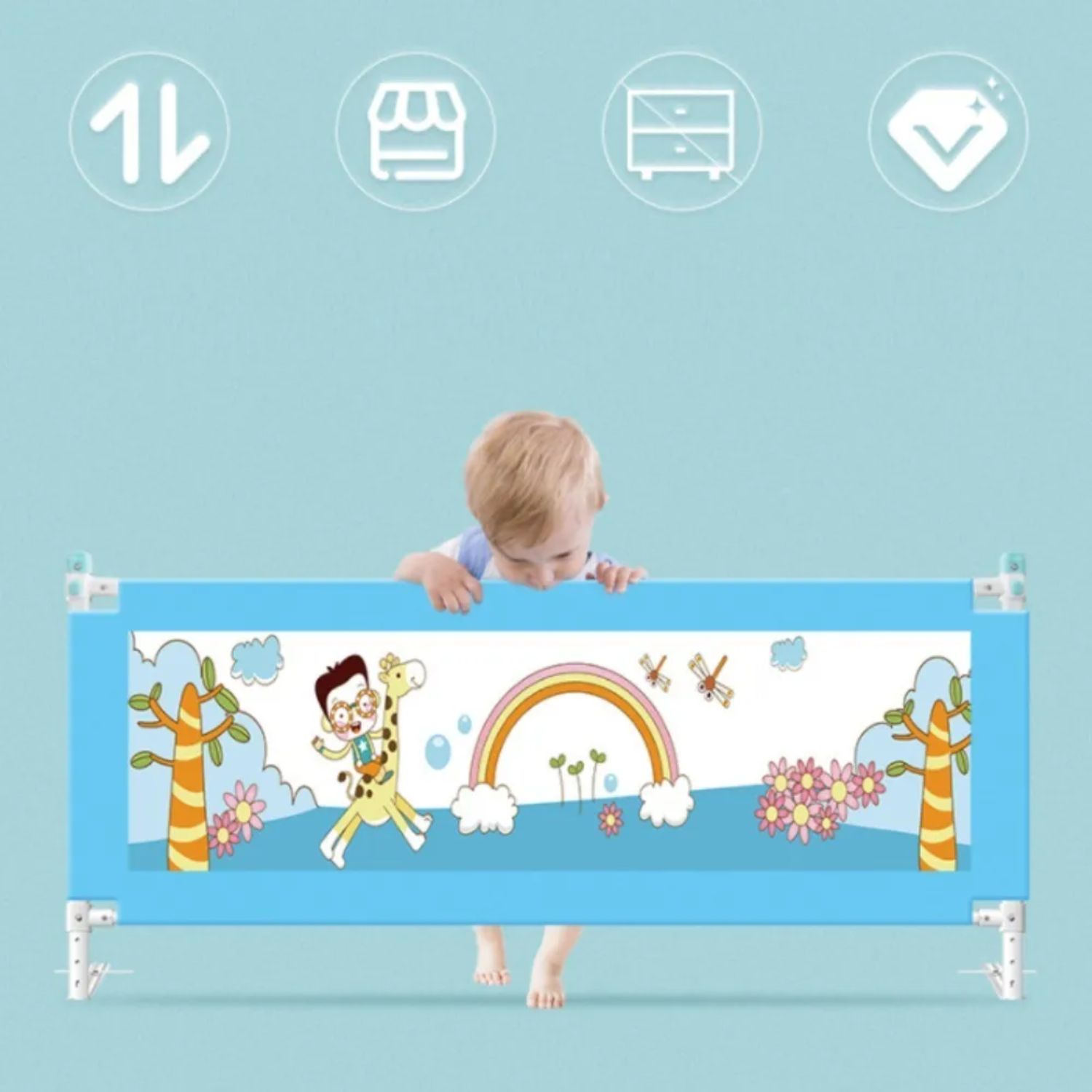 BARANDA IMPORTCLICK CAMA SEGURIDAD BEBÉ PLEGABLE 180 X 82 CM METAL - 3