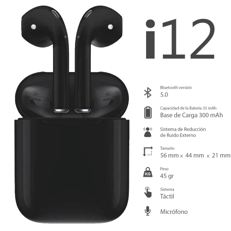 AUDÍFONOS IMPORTCLICK TRUE WIRELESS TEC.149 TÁCTIL I12 BLUETOOTH NEGRO - 7
