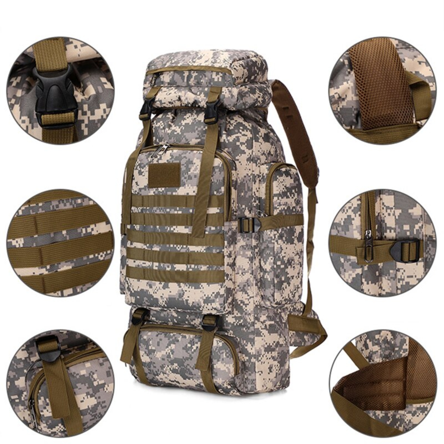 MOCHILA TÁCTICA IMPORTCLICK HOG.370 TELA GRIS CAMPING TREKKING SENDERISMO 80 L - 7