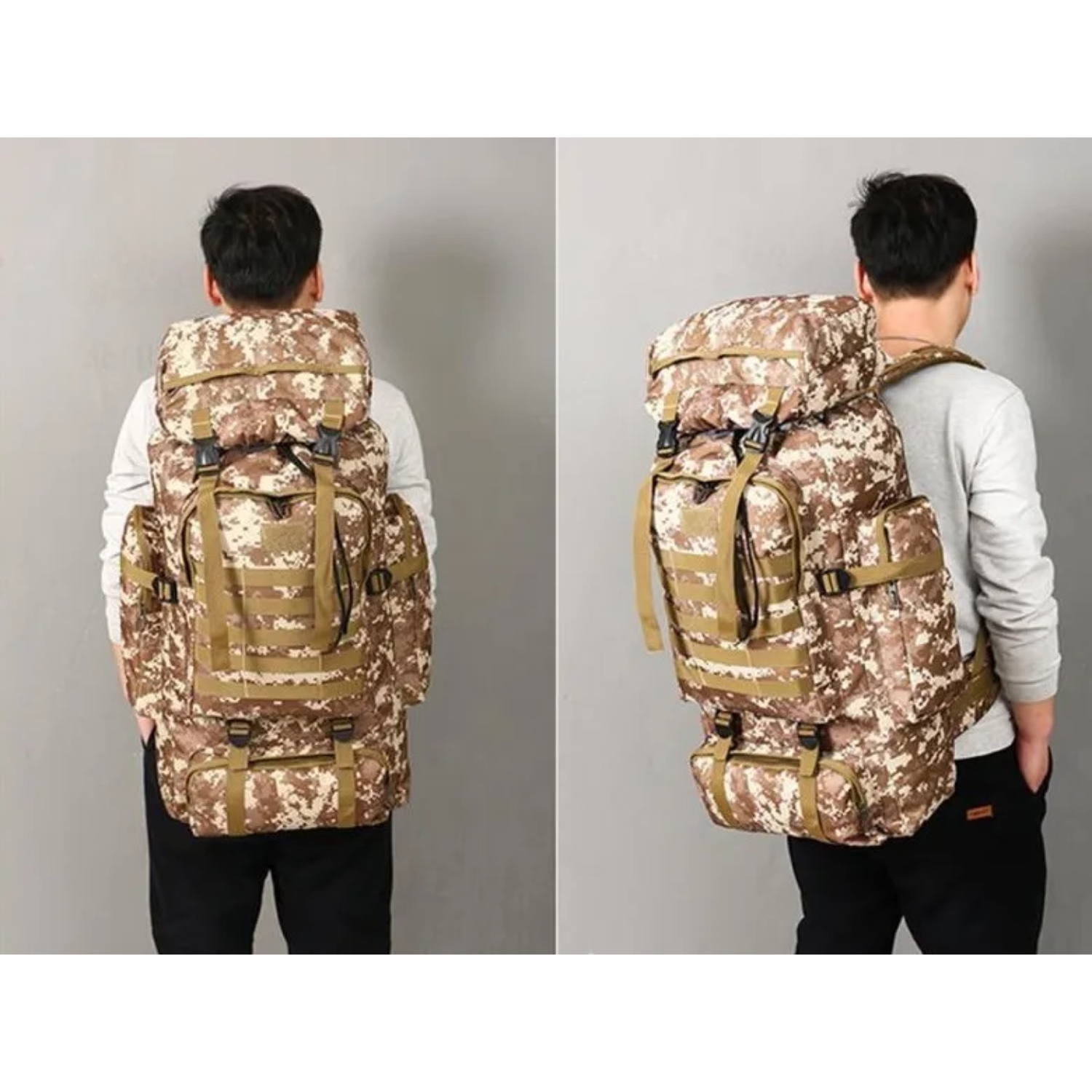 MOCHILA TÁCTICA IMPORTCLICK HOG.372 TELA CAMPING TREKKING SENDERISMO 80 L MARRÓN - 4