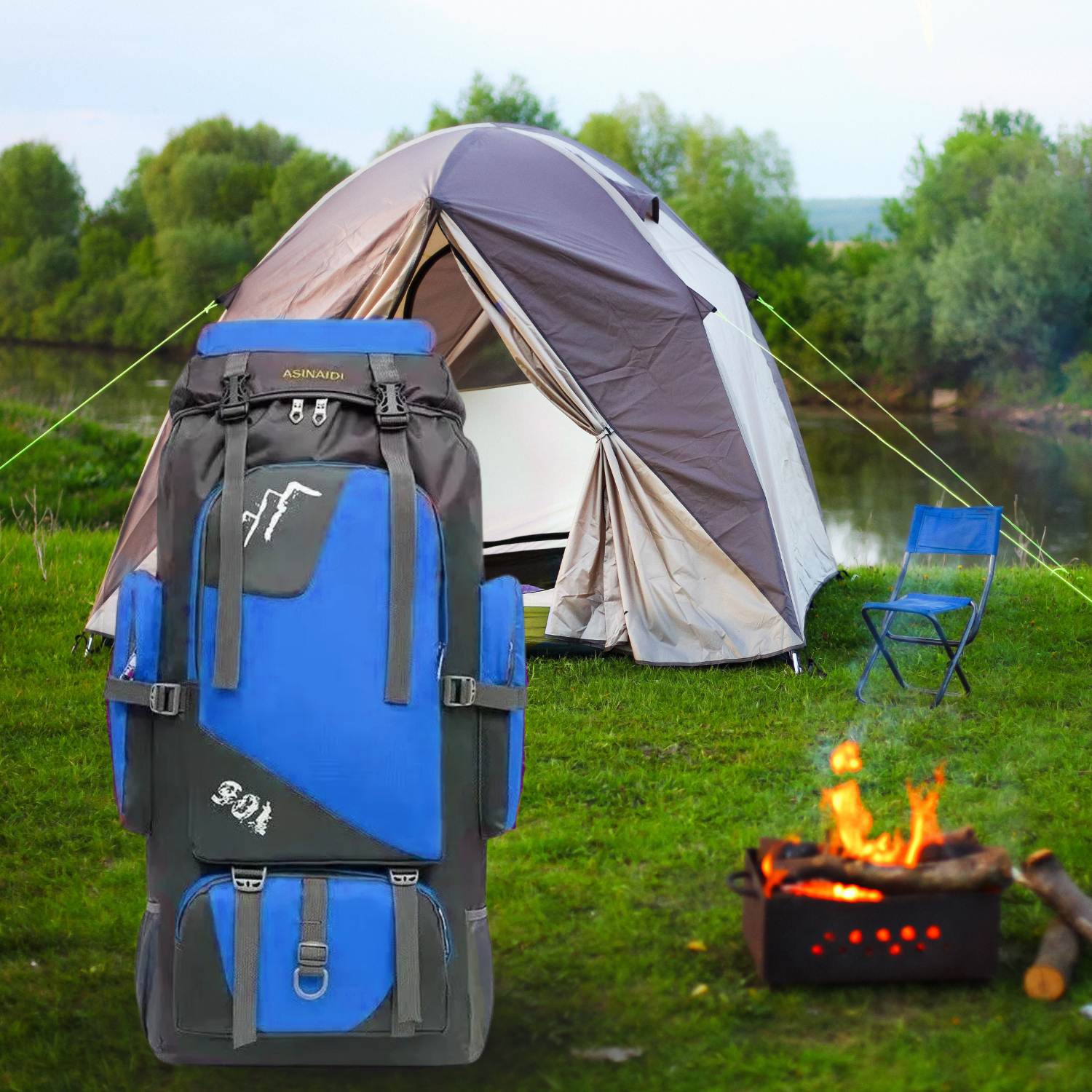 MOCHILA IMPORTCLICK HOG.376 AZUL CAMPING OUTDOOR 90 LT - 5