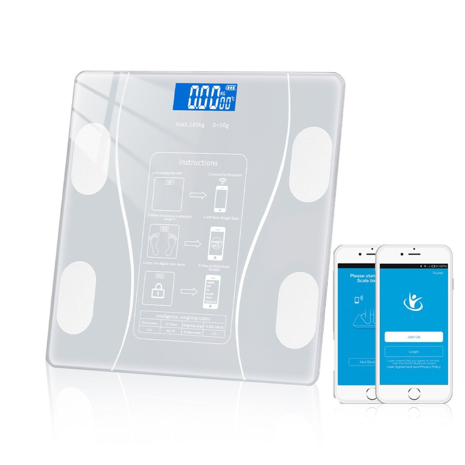 PESA IMPORTCLICK SAL.43 BALANZA ELECTRÓNICA BLUETOOTH 27 CM VIDRIO BLANCO - 2