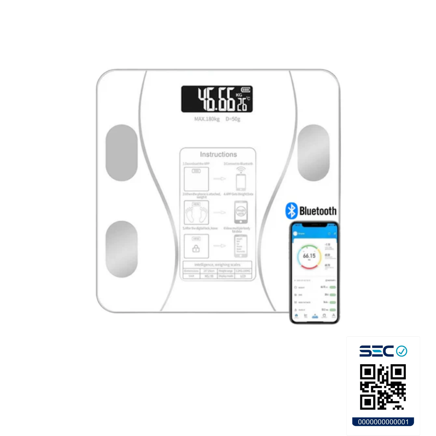 PESA IMPORTCLICK SAL.43 BALANZA ELECTRÓNICA BLUETOOTH 27 CM VIDRIO BLANCO - 5