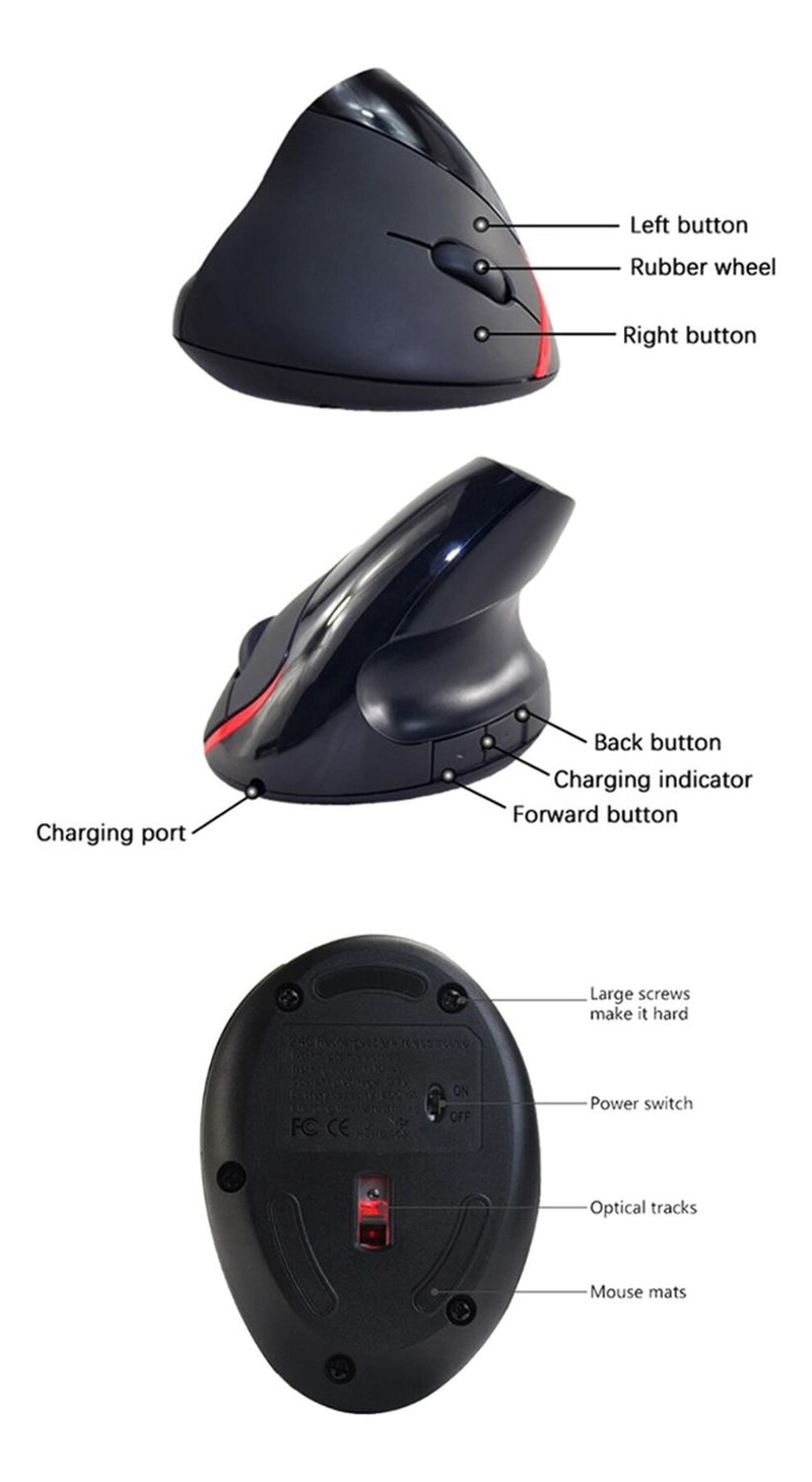 MOUSE INALÁMBRICO IMPORTCLICK VERTICAL ERGONÓMICO RECARGABLE USB NEGRO TEC.171 - 7
