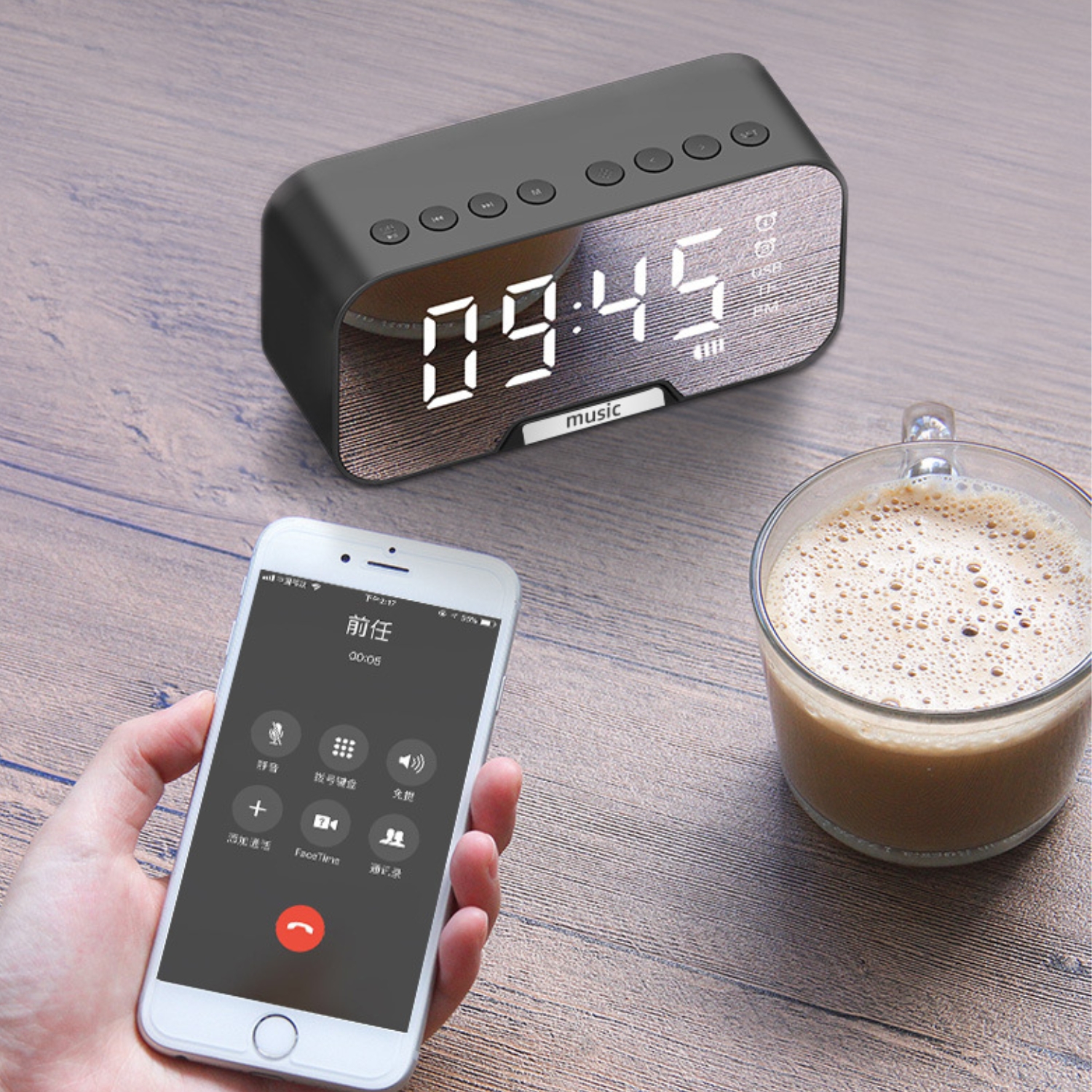 RADIO RELOJ DESPERTADOR DIGITAL PARLANTE BLUETOOTH ESPEJO NEGRO - 5