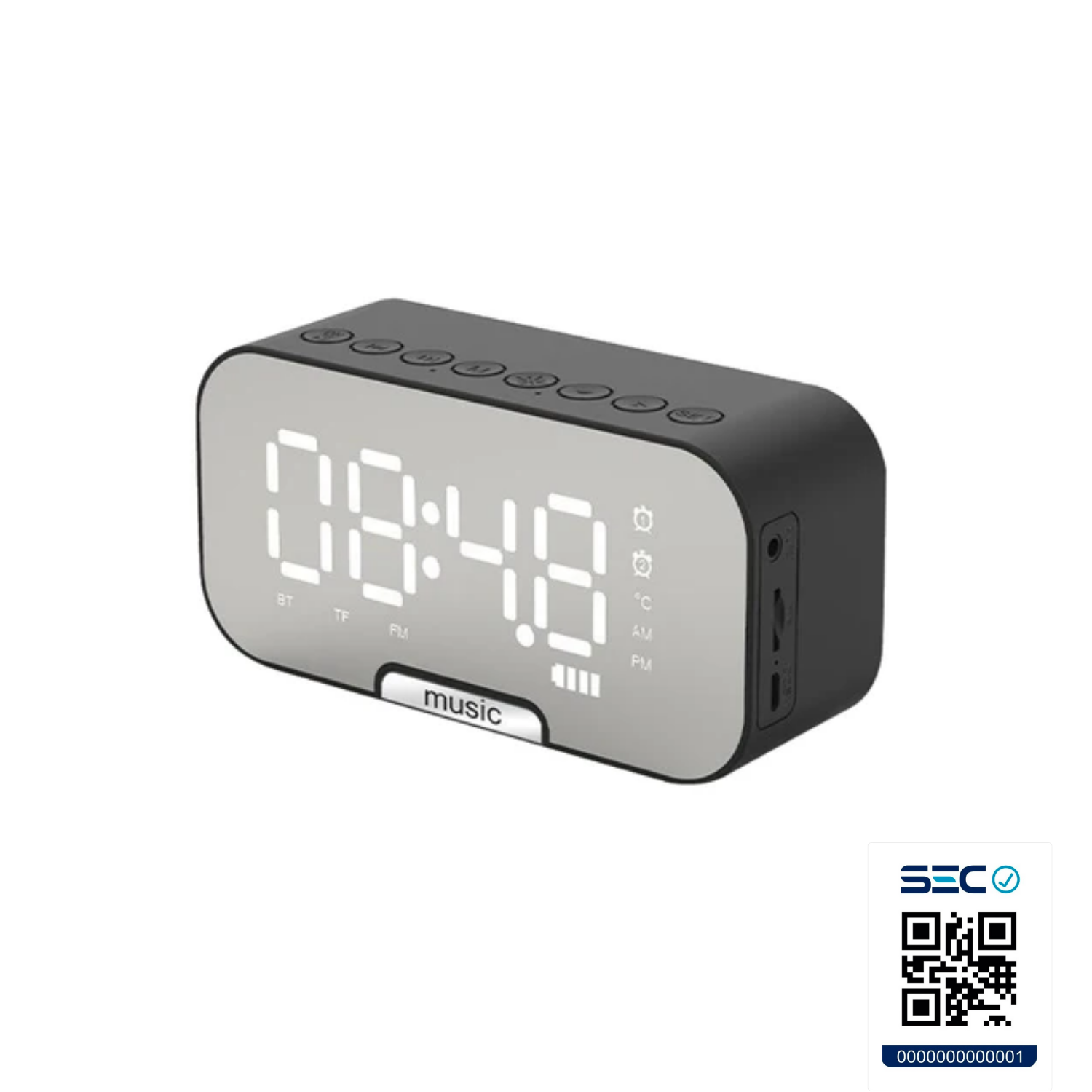 RADIO RELOJ DESPERTADOR DIGITAL PARLANTE BLUETOOTH ESPEJO NEGRO - 7