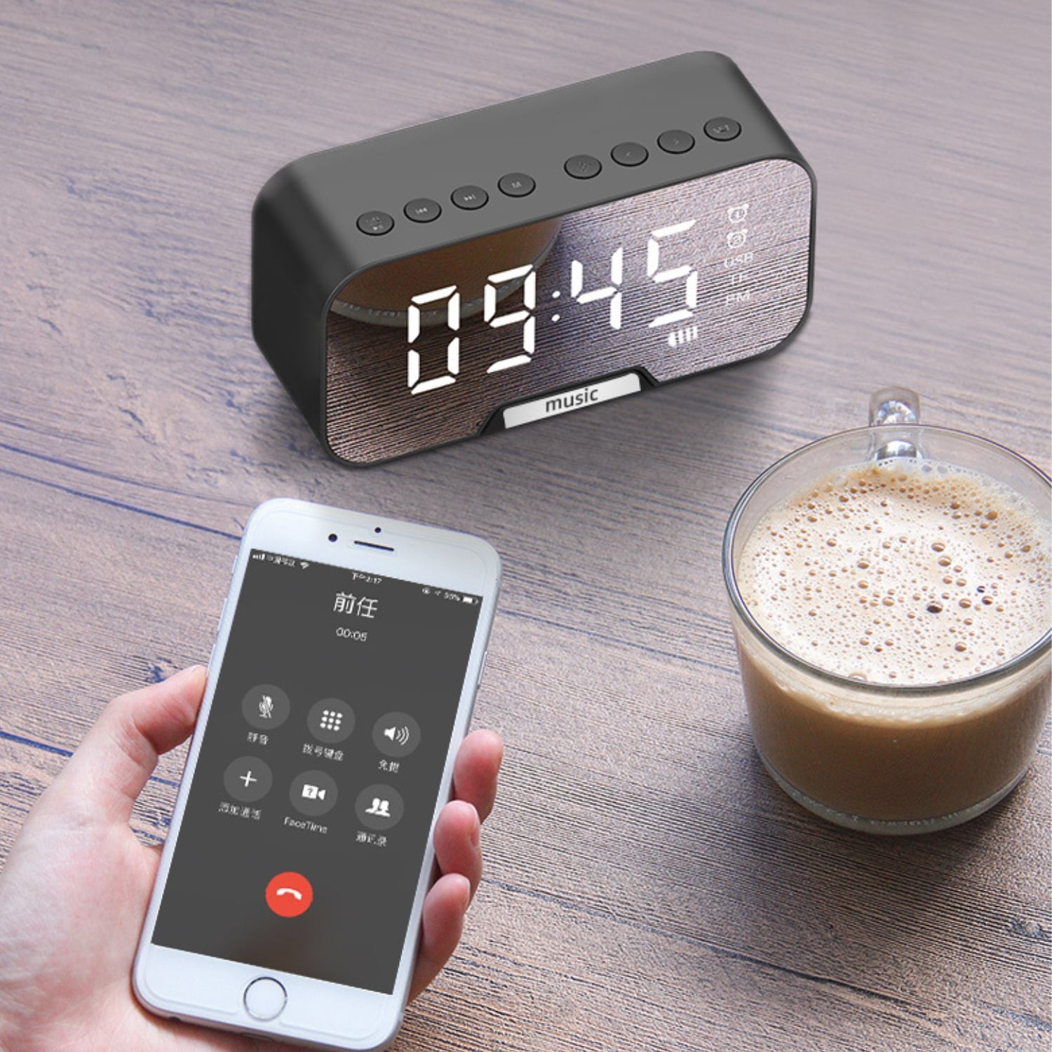 RADIO RELOJ DESPERTADOR DIGITAL PARLANTE BLUETOOTH ESPEJO NEGRO - 8
