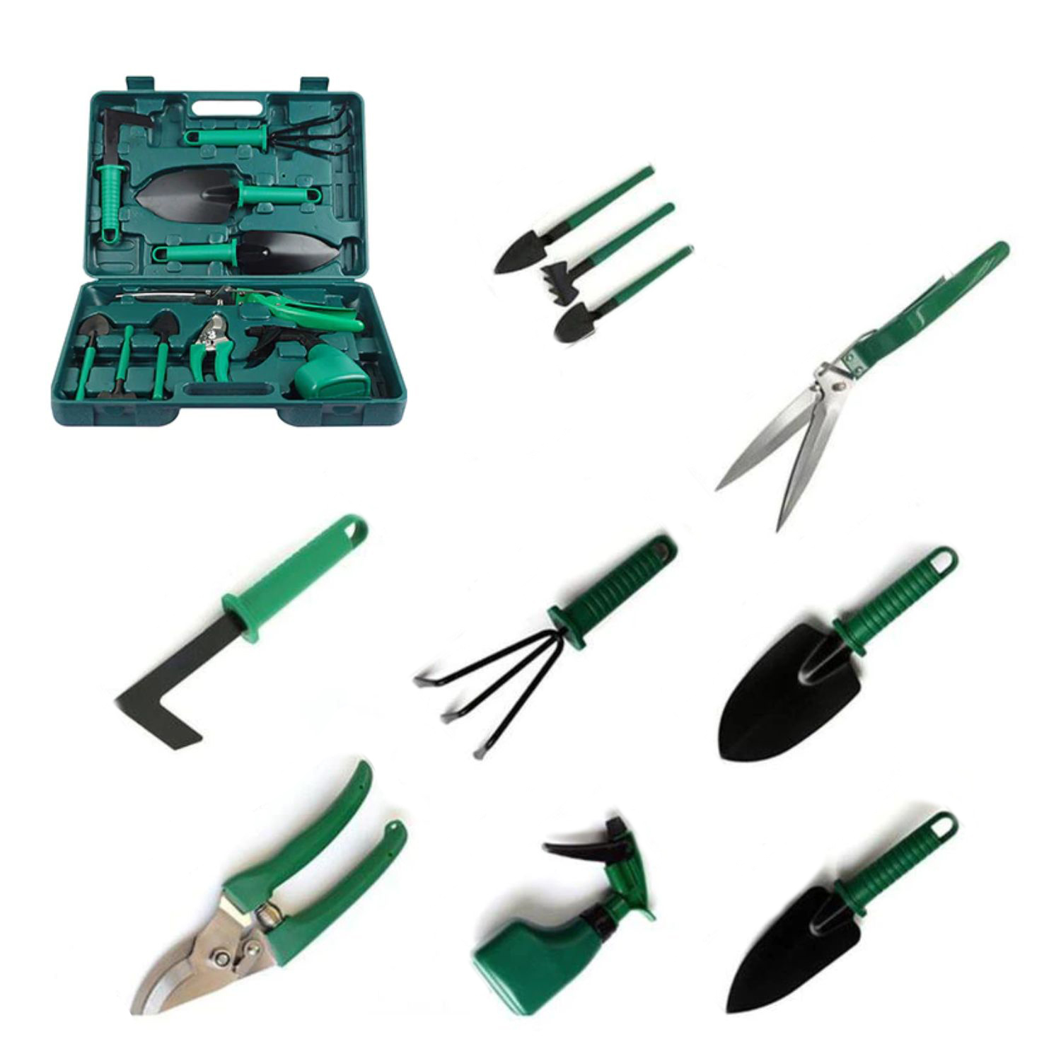 KIT IMPORTCLICK HOG.454 HERRAMIENTAS JARDINERÍA ACERO RASTRILLO TIJERA PODAR - 2