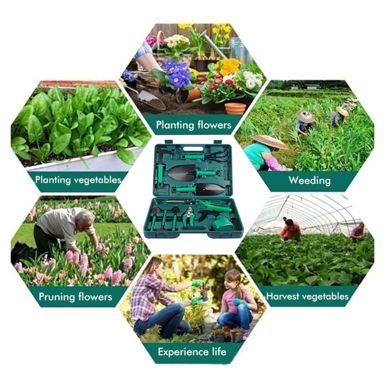 KIT IMPORTCLICK HOG.454 HERRAMIENTAS JARDINERÍA ACERO RASTRILLO TIJERA PODAR - 3