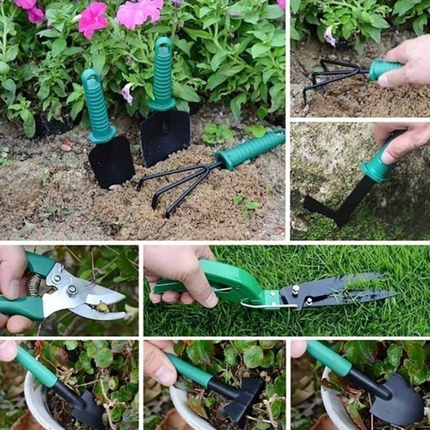 KIT IMPORTCLICK HOG.454 HERRAMIENTAS JARDINERÍA ACERO RASTRILLO TIJERA PODAR - 9