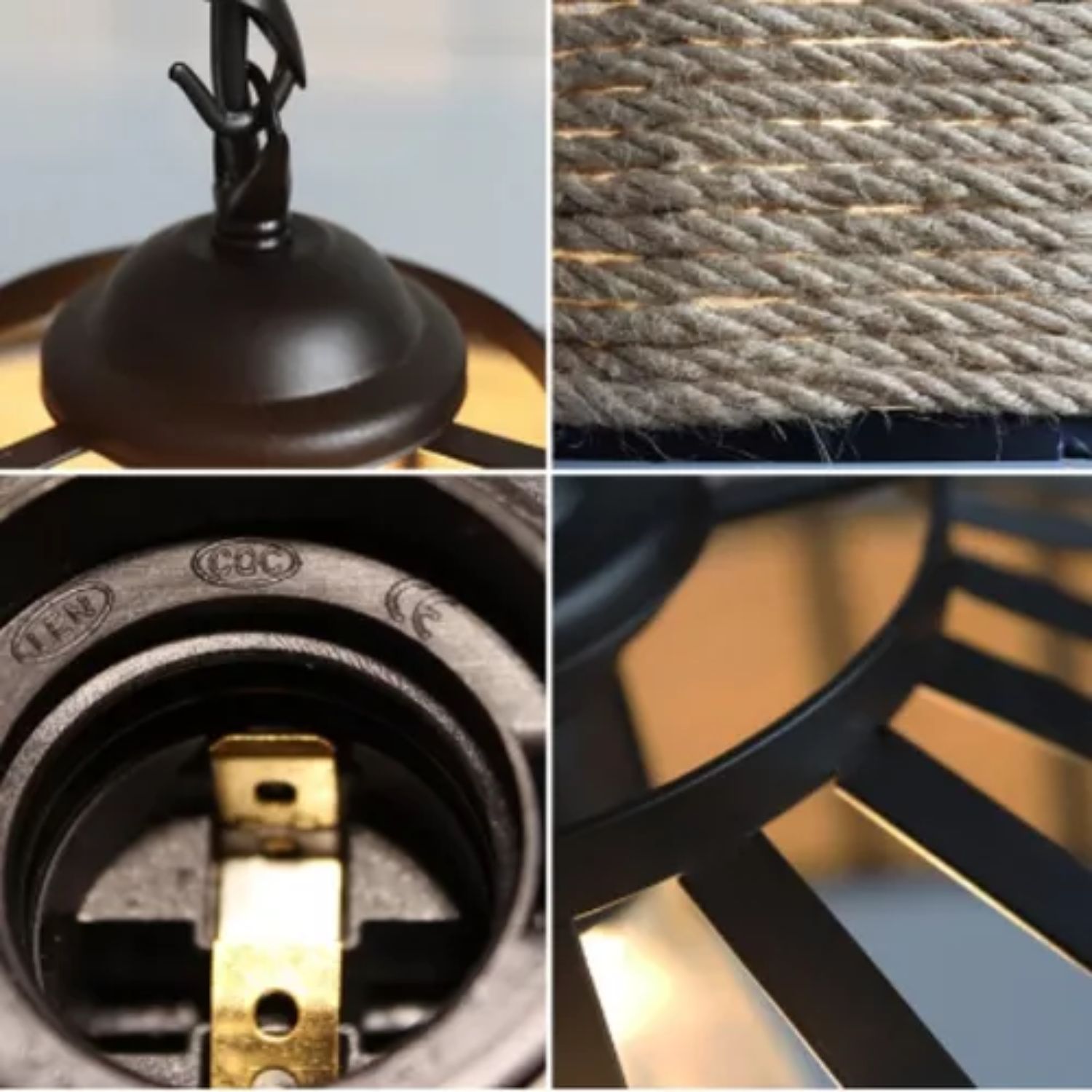 LÁMPARA IMPORTCLICK COLGANTE VINTAGE CAÑAMO SOGA 30 CM - 4