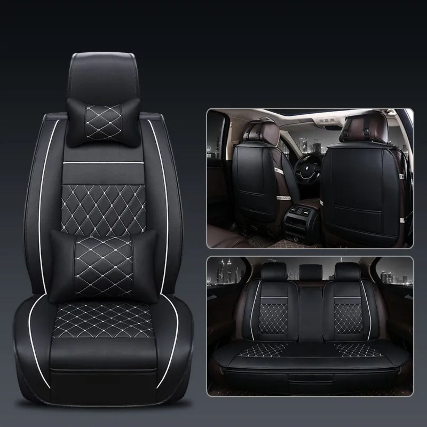 SET IMPORTCLICK 5 FUNDA CUBRE ASIENTO AUTO LUXURY ALMOHADILLA - 2