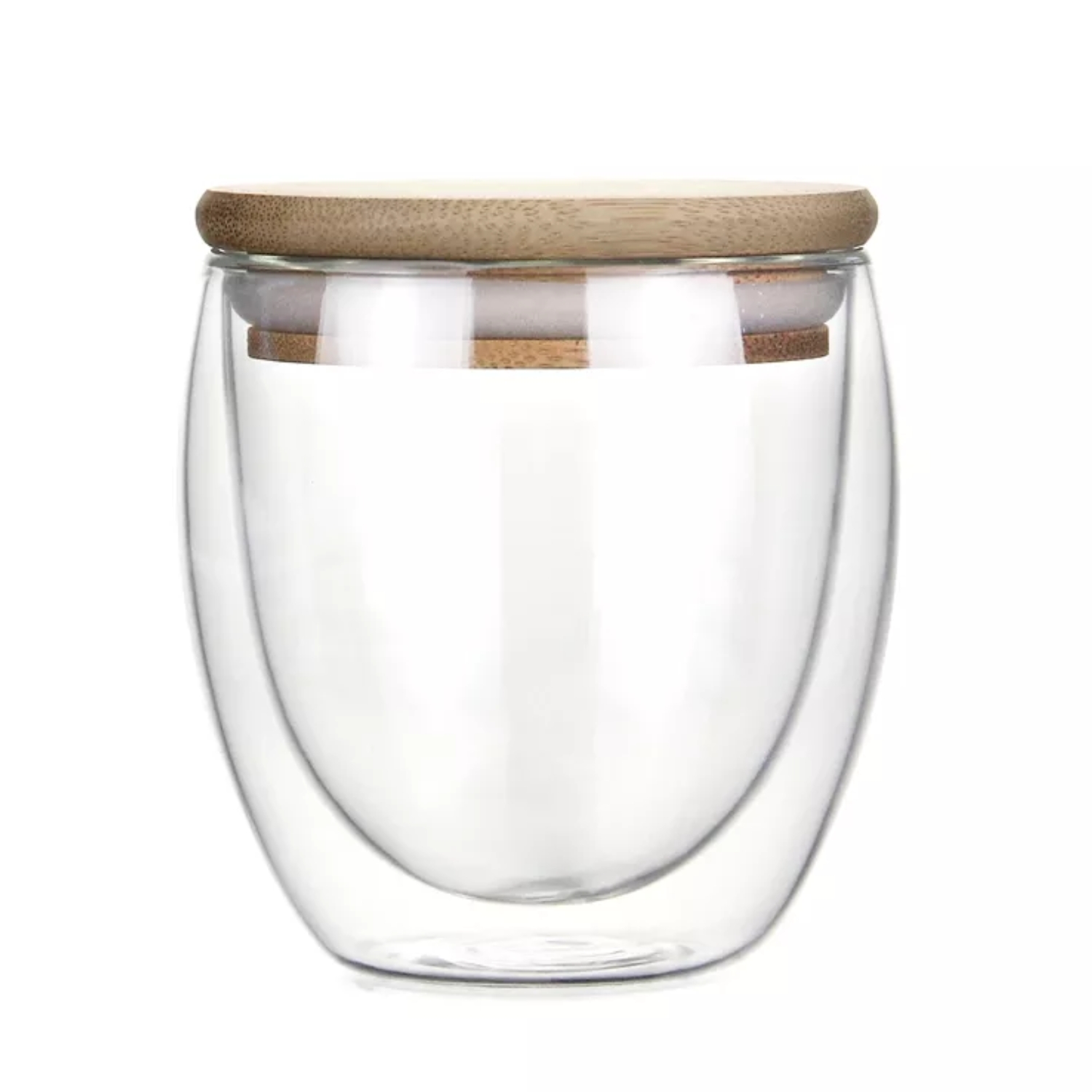 VASO MUG VIDRIO DOBLE CAPA TAPA BAMBÚ 260 ML - 1