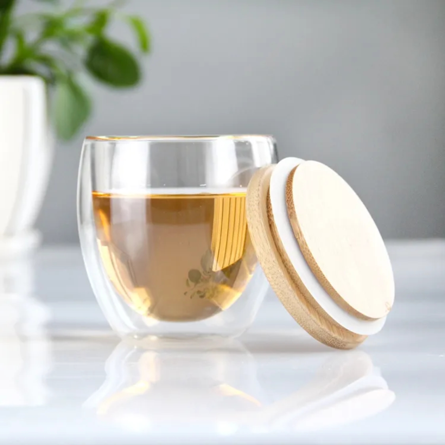 VASO MUG VIDRIO DOBLE CAPA TAPA BAMBÚ 260 ML - 3