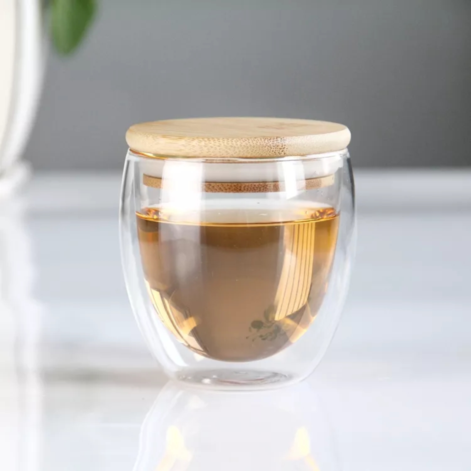 VASO MUG VIDRIO DOBLE CAPA TAPA BAMBÚ 260 ML - 4