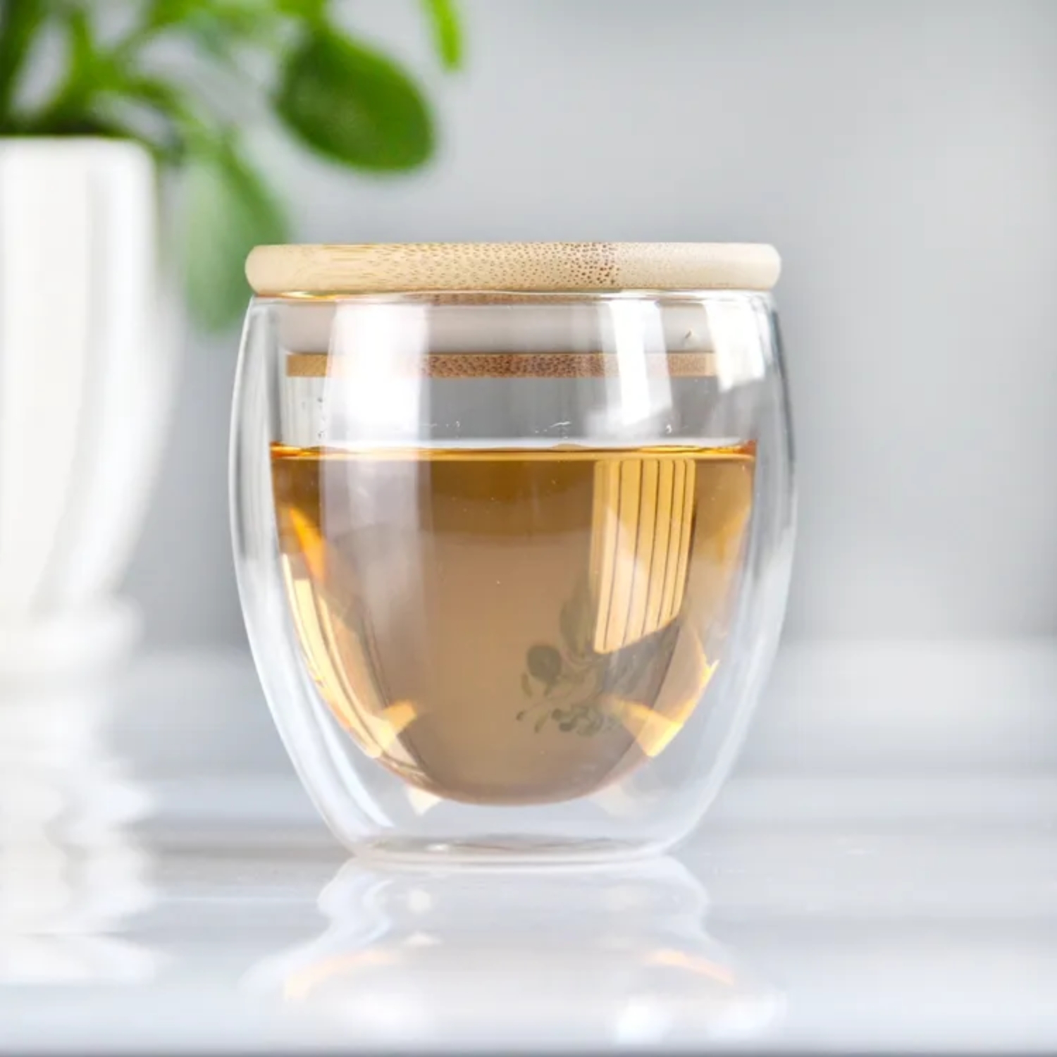 VASO MUG VIDRIO DOBLE CAPA TAPA BAMBÚ 260 ML - 5