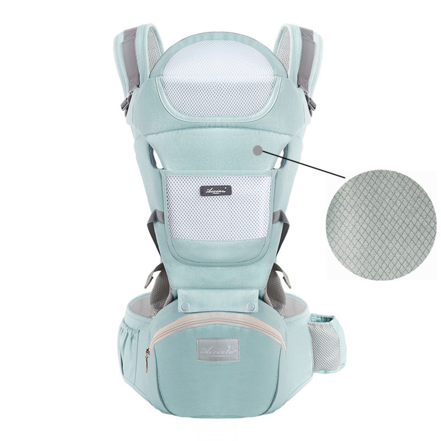 MOCHILA IMPORTCLICK INF.66 PORTA BEBÉS ERGONÓMICA ASIENTO MULTIFUNCIONAL 6 EN 1 CELESTE - 2