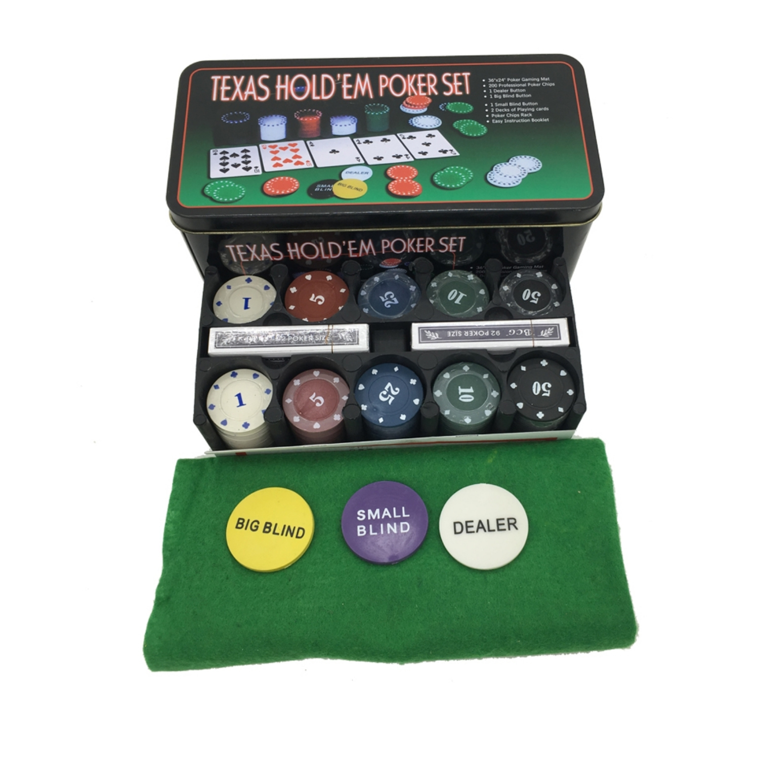 SET IMPORTCLICK HOG.433 JUEGO POKER MESA 200 FICHAS + NAIPES Y MANTEL - 1