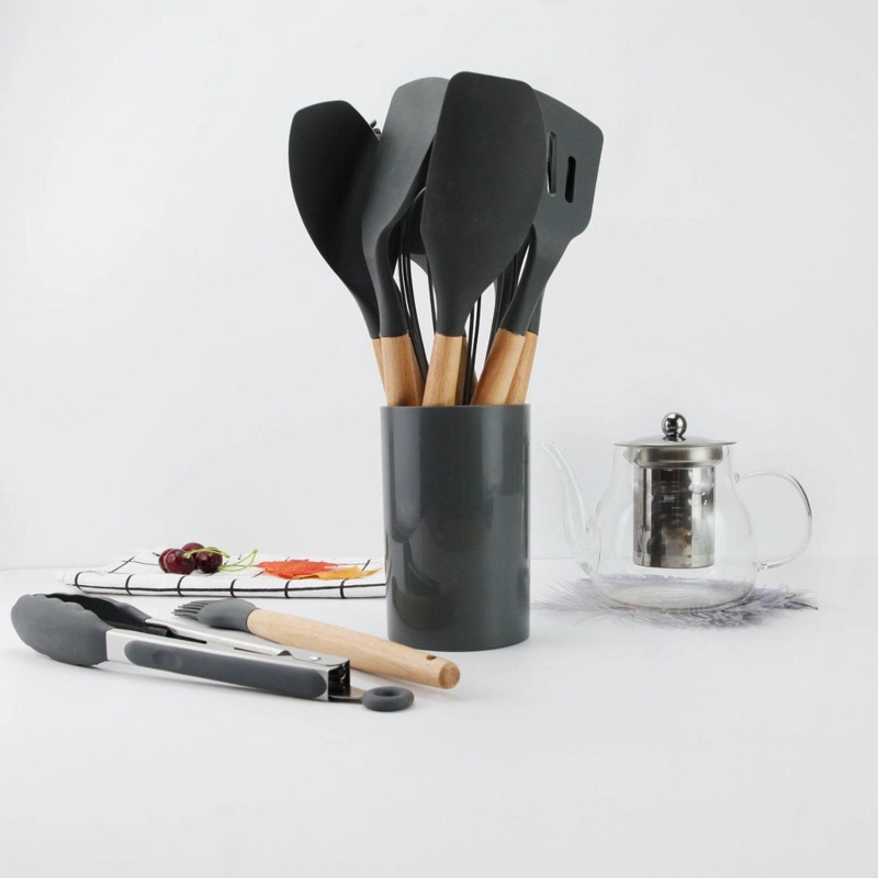 SET 11 UTENSILIOS COCINA ANTIADHERENTES SILICONA NEGRO - 2