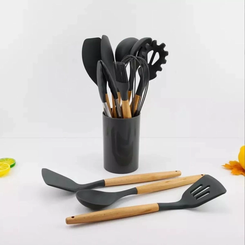 SET 11 UTENSILIOS COCINA ANTIADHERENTES SILICONA NEGRO - 3