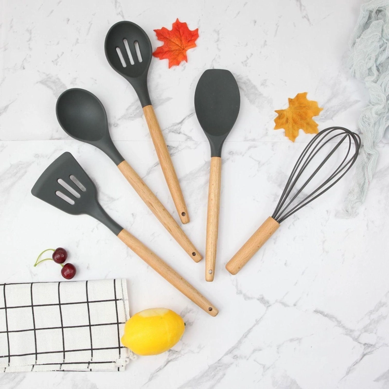 SET 11 UTENSILIOS COCINA ANTIADHERENTES SILICONA NEGRO - 4