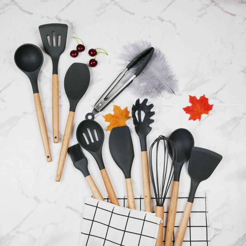 SET 11 UTENSILIOS COCINA ANTIADHERENTES SILICONA NEGRO - 5
