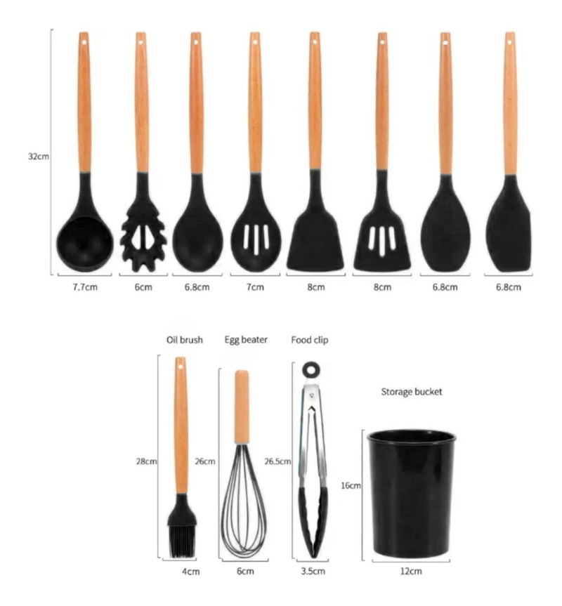 SET 11 UTENSILIOS COCINA ANTIADHERENTES SILICONA NEGRO - 6