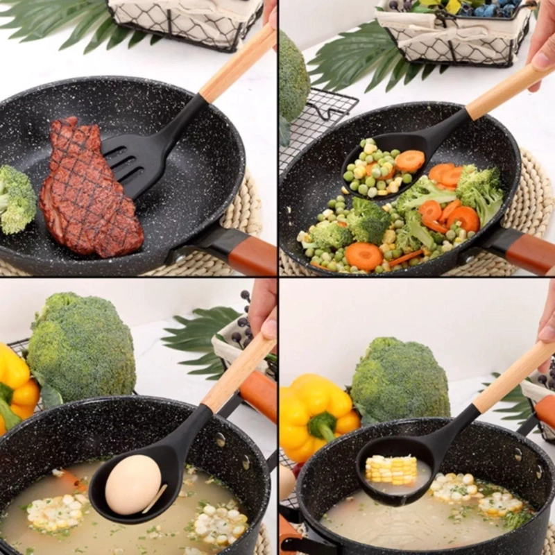 SET 11 UTENSILIOS COCINA ANTIADHERENTES SILICONA NEGRO - 7