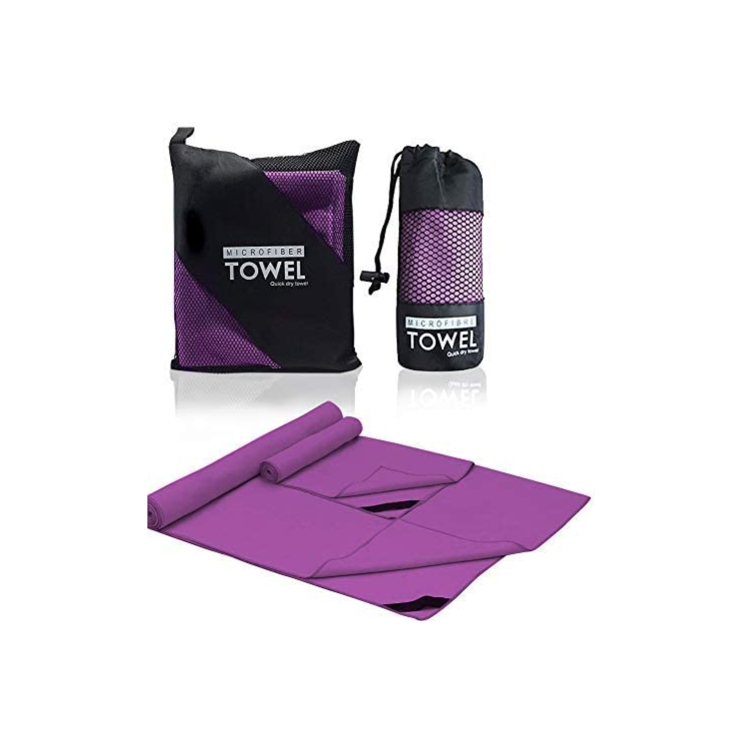 SET 3 TOALLAS BAÑO IMPORTCLICK HOG.528 VIAJE MICROFIBRA SECADO RÁPIDO VIOLETA CLARO - 5