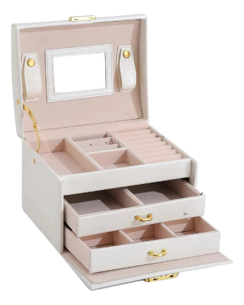 JOYERO IMPORTCLICK HOG.543 3 NIVELES DOBLE CAJÓN ECO CUERO BLANCO - 1