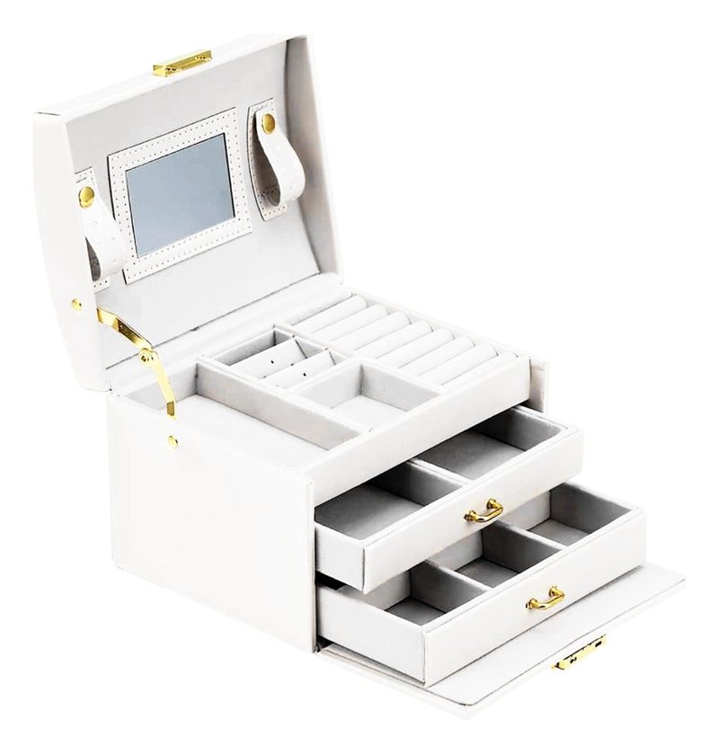 JOYERO IMPORTCLICK HOG.543 3 NIVELES DOBLE CAJÓN ECO CUERO BLANCO - 2