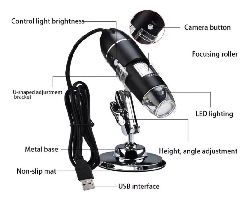 MICROSCOPIO IMPORTCLICK DIGITAL USB 1600X CÁMARA 8 LEDS PC - 7