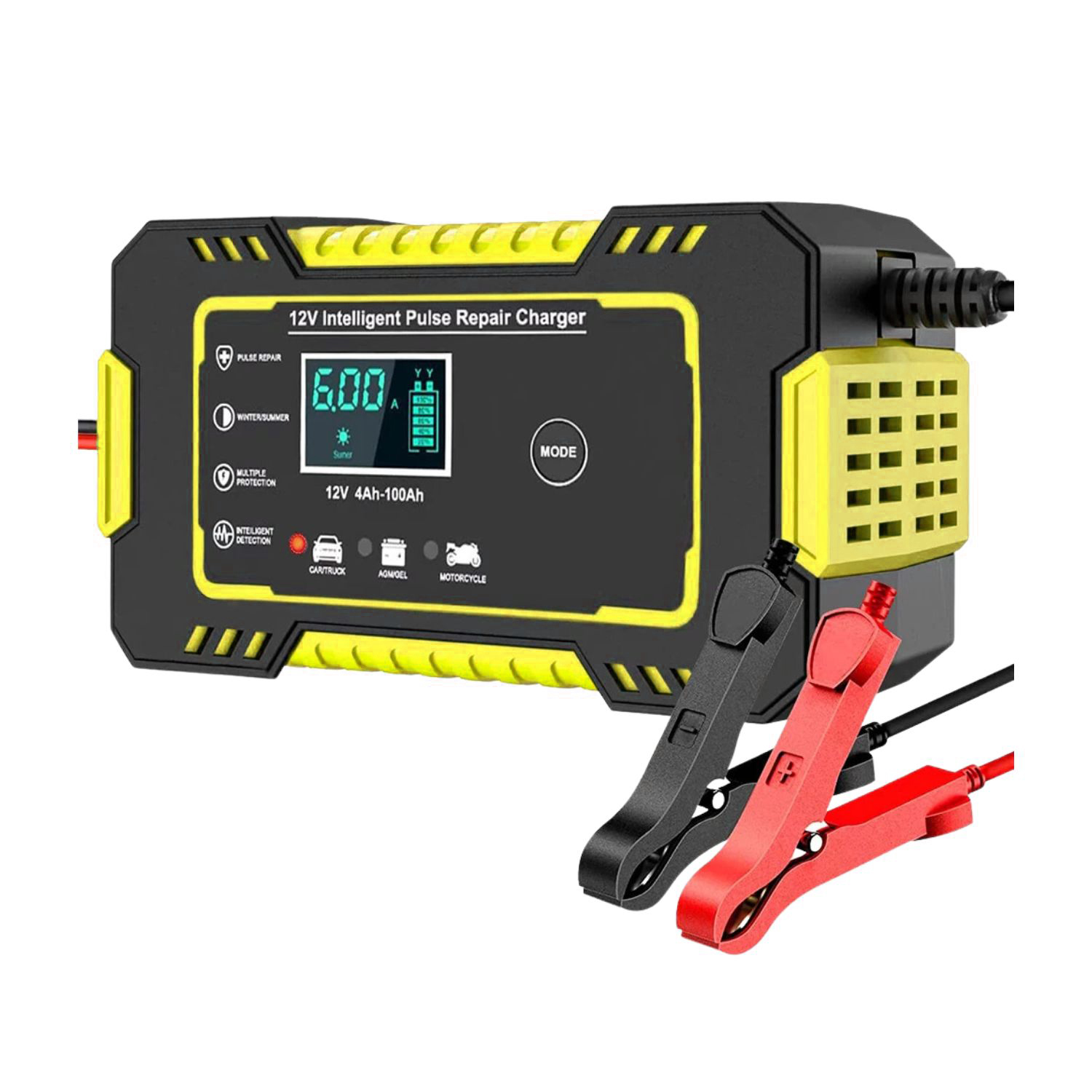 CARGADOR BATERÍA IMPORTCLICK AUTOMÓVIL 6 AMPERIOS MONITOR CARGA INTELIGENTE 12 V AMARILLO - 1