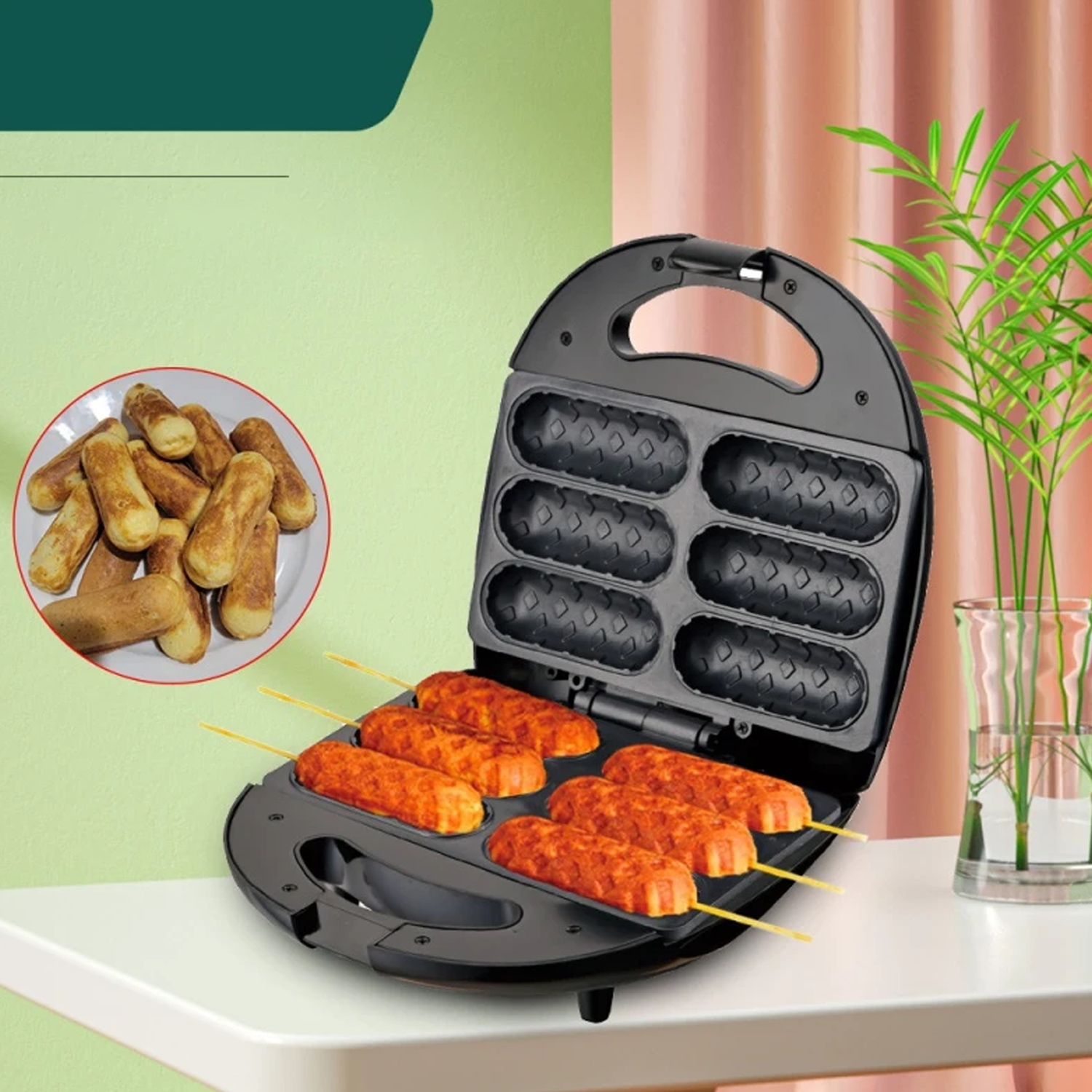 MÁQUINA CORN DOG MAKER ASADOR SALCHICHAS ANTIADHERENTE 6 DIVISIONES - 3