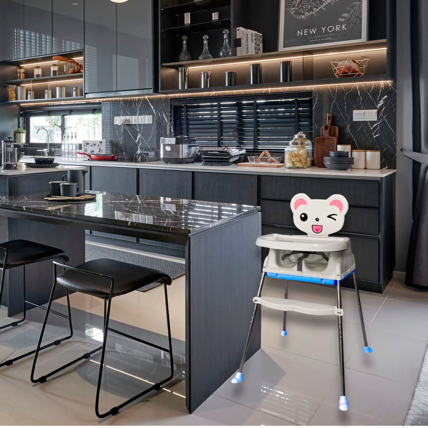 SILLA IMPORTCLICK INF.94 COMER BEBÉ INFANTIL 3 EN 1 AJUSTABLE CELESTE - 5
