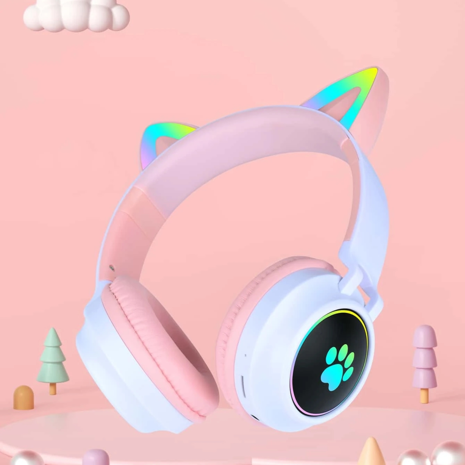 AUDÍFONOS INALÁMBRICO OREJAS GATO LED WIRELESS BLUETOOTH ROSADO - 5