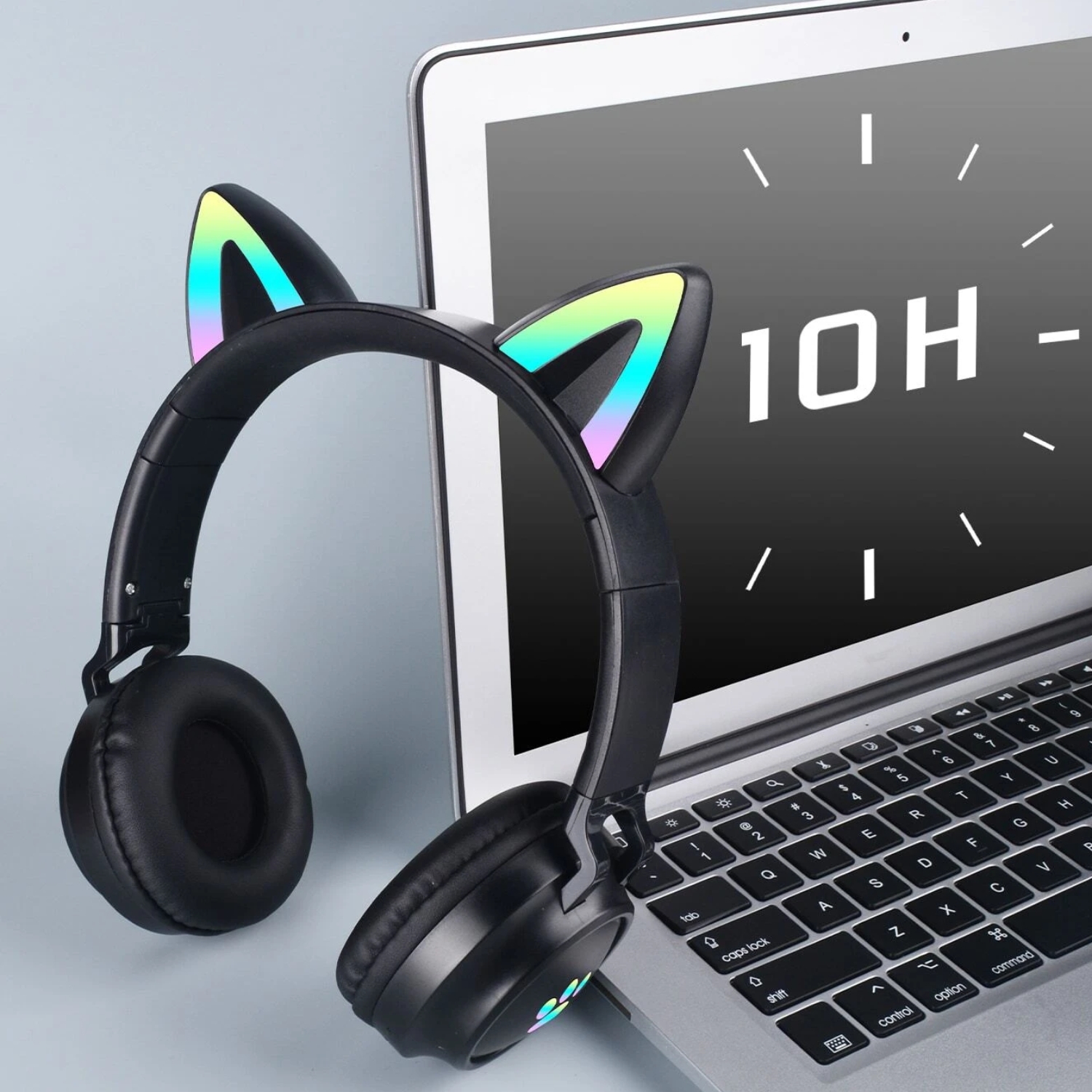 AUDÍFONOS INALÁMBRICO OREJAS GATO LED WIRELESS BLUETOOTH NEGRO - 5