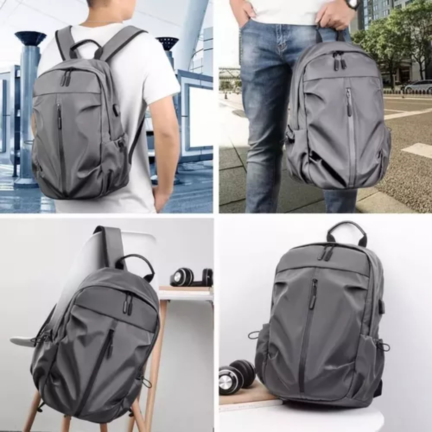 MOCHILA IMPERMEABLE ANTIRROBO PUERTO USB 35 LT GRIS - 5