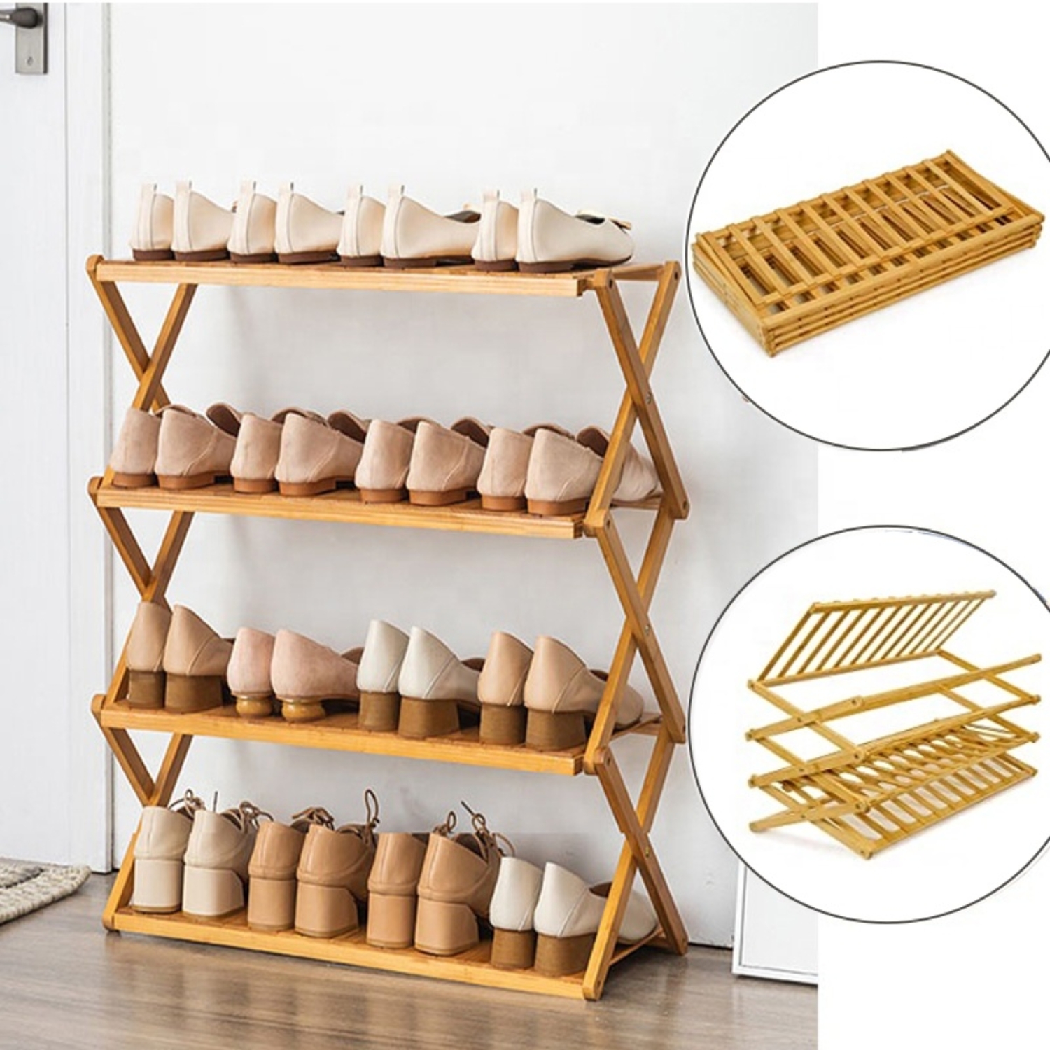 ZAPATERO IMPORTCLICK HOG.877 ORGANIZADOR MADERA 4 NIVELES 68X49X26 CM CAFÉ - 4