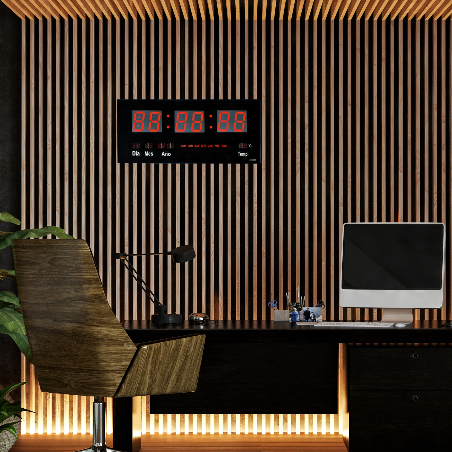RELOJ DIGITAL LED PARED HORA FECHA TEMPERATURA 47X23X3CM - 6