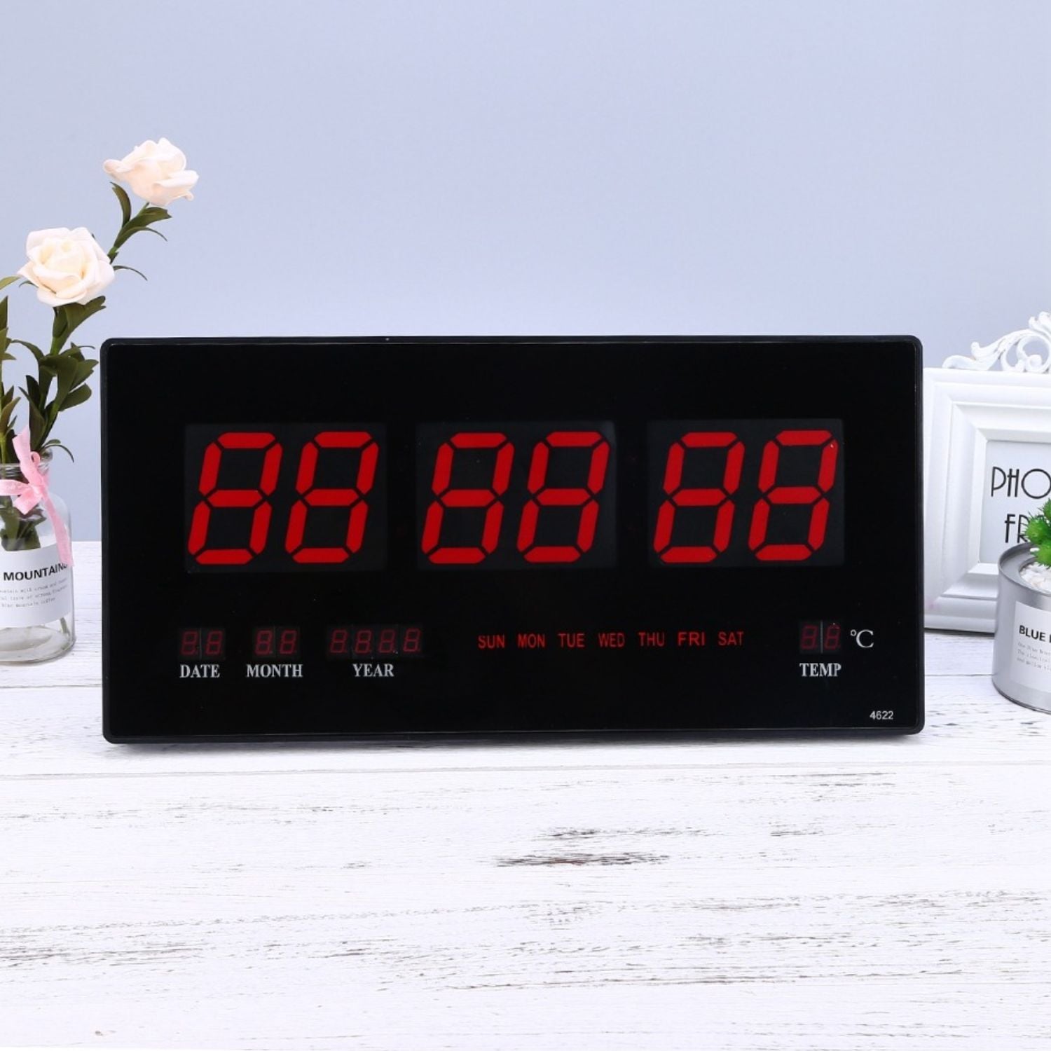 RELOJ DIGITAL LED PARED HORA FECHA TEMPERATURA 22X46X2.5 CM - 2