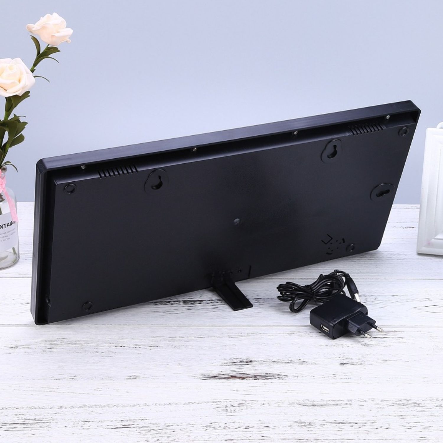 RELOJ DIGITAL LED PARED HORA FECHA TEMPERATURA 22X46X2.5 CM - 4