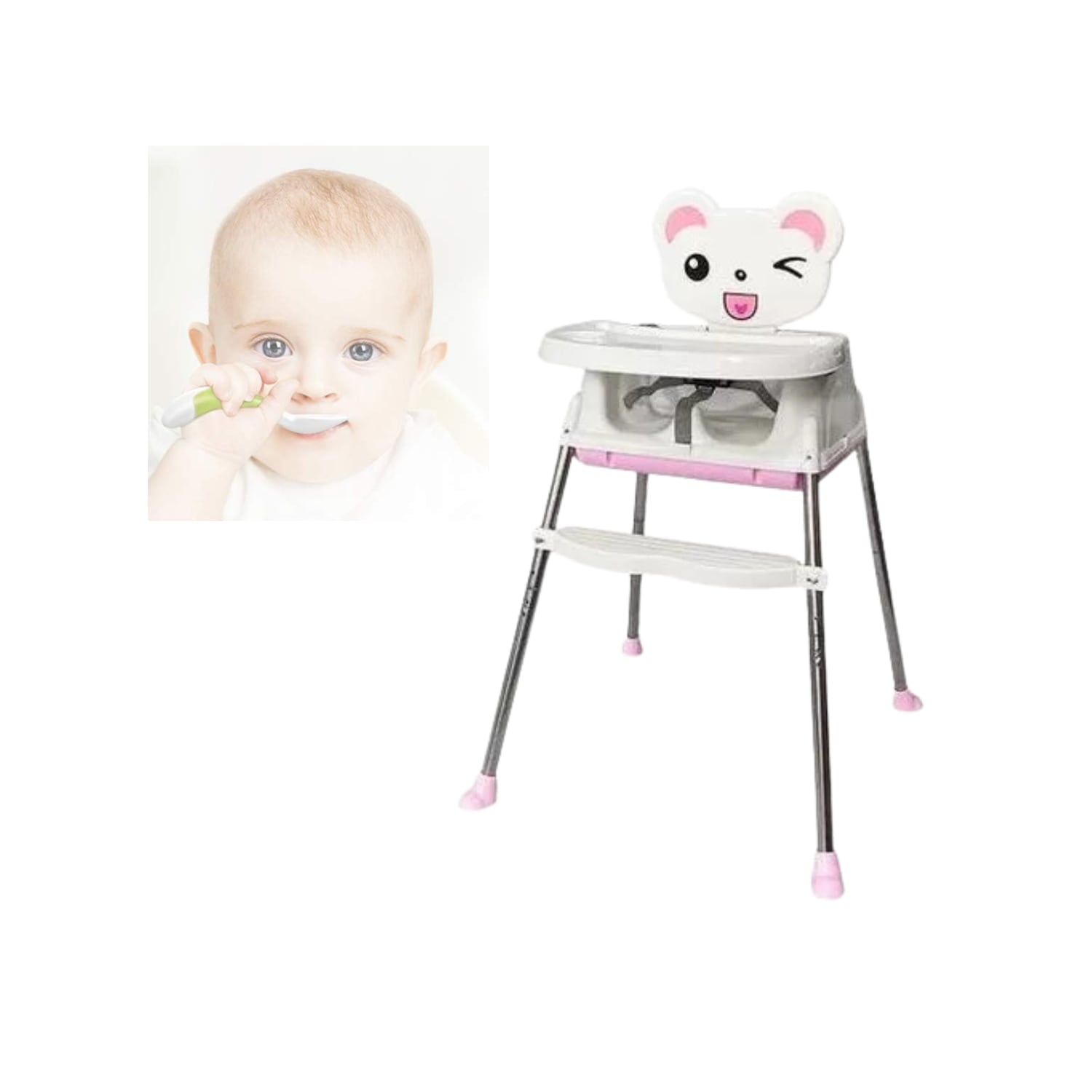 SILLA IMPORTCLICK INF.93 COMER BEBÉ INFANTIL 3 EN 1 AJUSTABLE ROSADO - 3