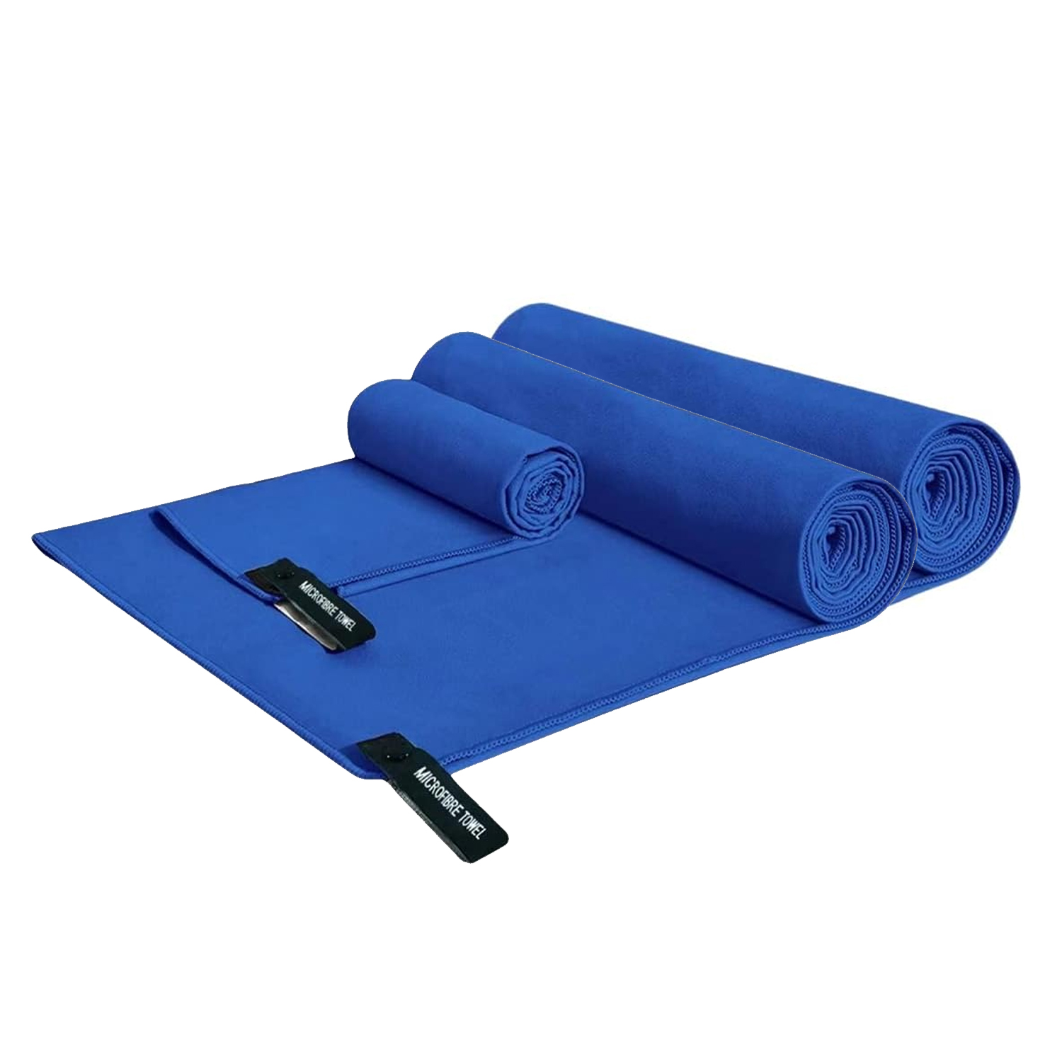 SET 3 TOALLAS BAÑO VIAJE MICROFIBRA SECADO RÁPIDO AZUL - 3