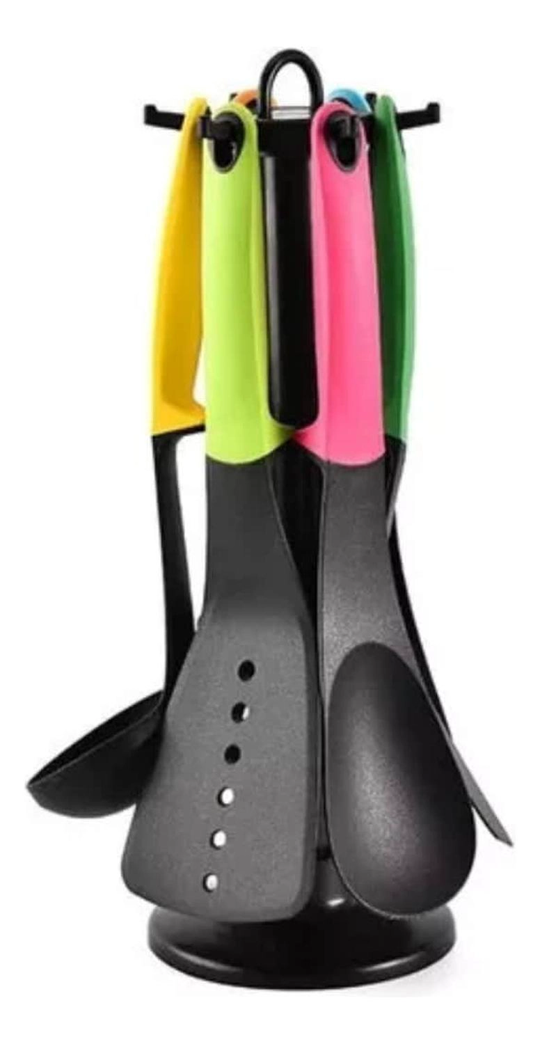 SET 6 UTENSILIOS COCINA ANTIADHERENTES MANGO SILICONA - 1