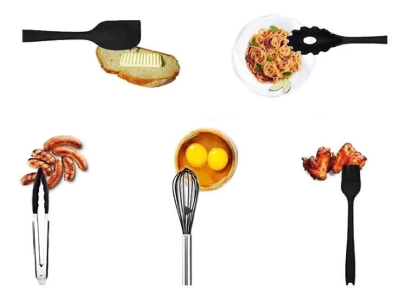 SET 10 UTENSILIOS COCINA SILICONA ANTIADHERENTE NEGRO - 2